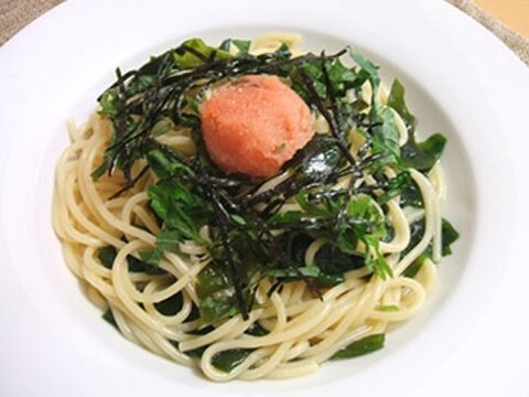 わかめと明太子のパスタ